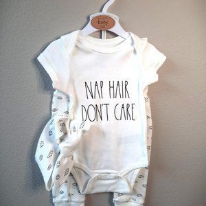 Rae Dunn NAP HAIR DON'T CARE Onesie with Pant & Headband